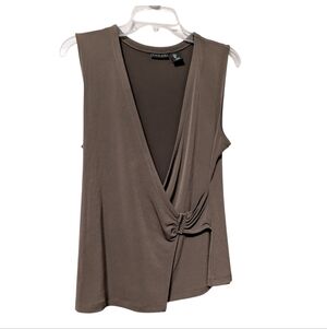 NWT Tahari Brown Sleeveless Knot Wrap Blouse or Vest Sz. L